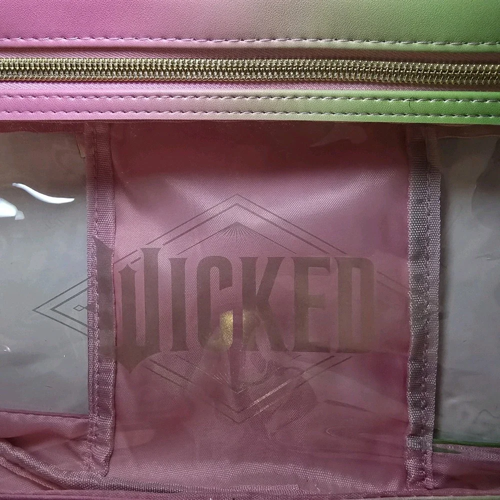 Wicked Pink Green Ombre Clear Cosmetic Travel Bag Organizer Gold Zip